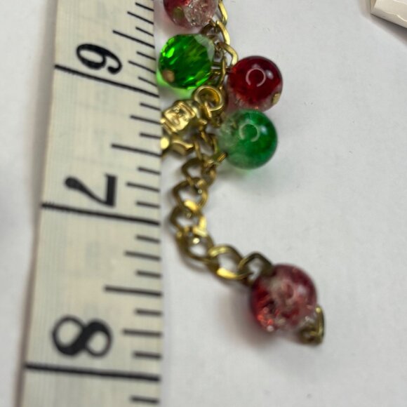 Christmas-Themed Gold-Tone Charm Bracelet With Red & Green Beads And Snowman Cha - Picture 2 of 3